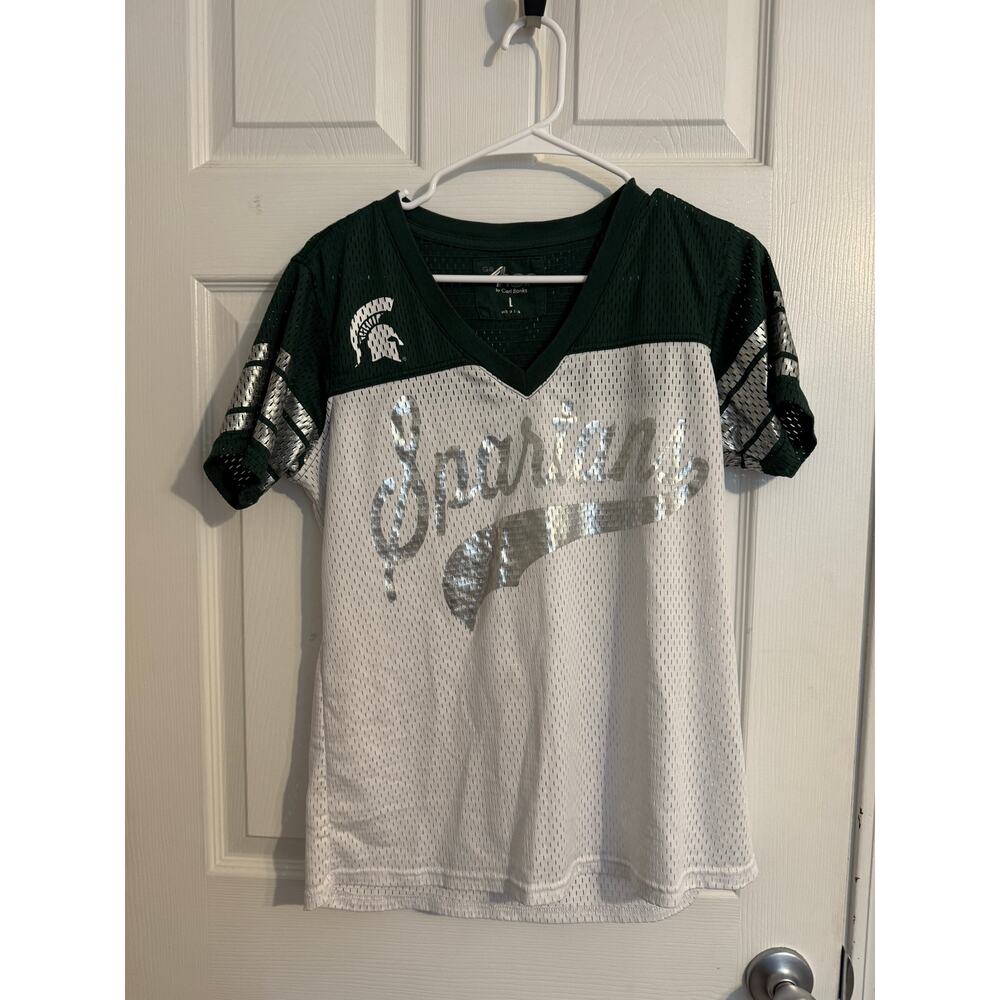 4Her Michigan State University Spartans MSU Sparkly Football Jersey Sz: Large
